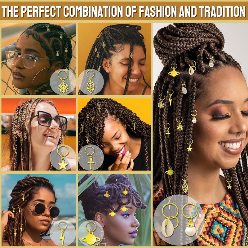 Fscwlmon 260 Pcs Hair Jewelry for Braids,Hair Beads Accessories for Dreadlock,Metal Hair Clips Cuffs Rings,Loc Rave Hair Charm Decorations Adjustable Kits for Men Women - Image 2